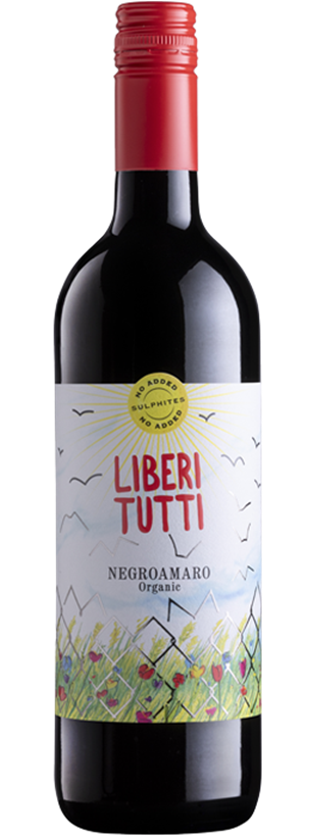 This Negroamaro is ruby-red in colour. Intense aromas of black pepper and chocolate. Full-bodied and complex with well-balanced tannins. In the winemaking process <b>no sulphites are added</b> and this enhances the aromas. Ideal accompaniment to different dishes: tasty red meats, cold cuts, savory pies, tasty stuffed pizzas and medium-aged cheeses.